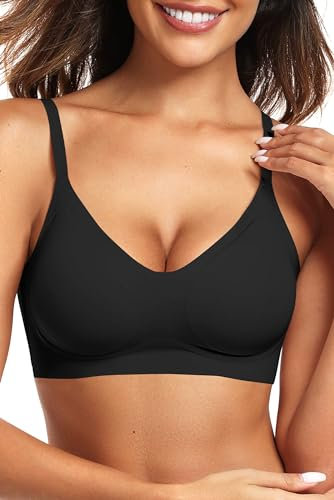 Vertvie Seamless Bras for Women Non Wired Comfort Wireless Push Up Bra Soft Support Full Coverage Everyday Bra Padded Zero Feel Bralettes (Black,L)