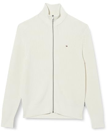 Tommy Hilfiger Herren Strickjacke Cardigan mit Reißverschluss Rib Zip Through Baumwolle, Weiß (Ivory), 3XL