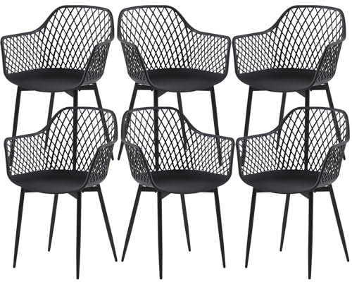 buybyroom Esszimmerstühle 6er Set, Küchenstühle mit armlehne mit Metallbeinen Ergonomische Rückenlehne Breite Sitzschale, Tragfähigkeit 120 kg, Schwarz