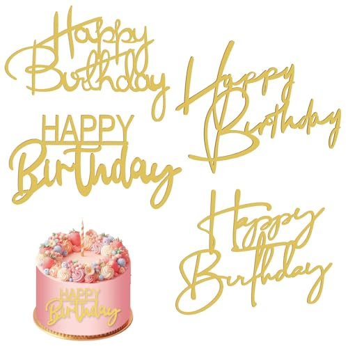 8 Pcs Acrylic Happy Birthday Cake Topper Birthday Cupcake Topper 4 Styles Acrylic Gold Glitter Letters Birthday Cake Decorations Cake Letters Gold Happy Birthday Cake Topper for Photo Supply