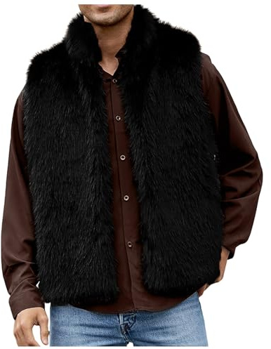 MODSGUE Gilet en fourrure synthétique pour homme - Sans manches - Veste en fausse fourrure - Manteau thermique chaud en peluche confortable - Veste en fourrure tendance - Veste d'extérieur