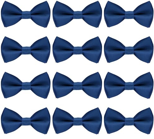 Pre-tied Kids Bow Tie Classic Solid Color Satin Bow Tie Adjustable Neck Bowtie for Kids Wedding Party (12, Navy Blue)