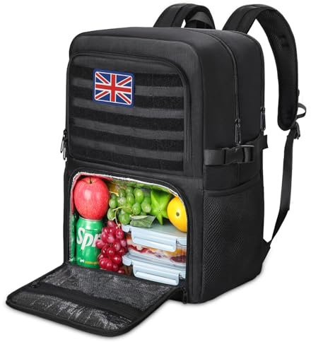 BERTASCHE Lunch Backpack, Laptop Backpack with Lunch Bag, Laptop Rucksack Work Bag Daypack Men Women for Business College Office Camping Picnic Travel Hiking(Black-1,17.3 Inch-Lunch Compartment)