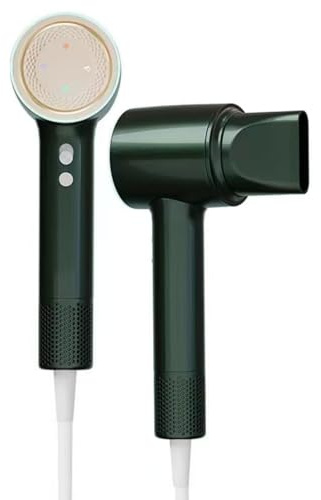 2025 Nuovo asciugacapelli professionale ionico con ugello per testa Hair Dryer portatile 3 Tenperature 1600 W Tecnologia IA e 200 milioni di ioni negativi per casa, viaggi, palestra (verde)