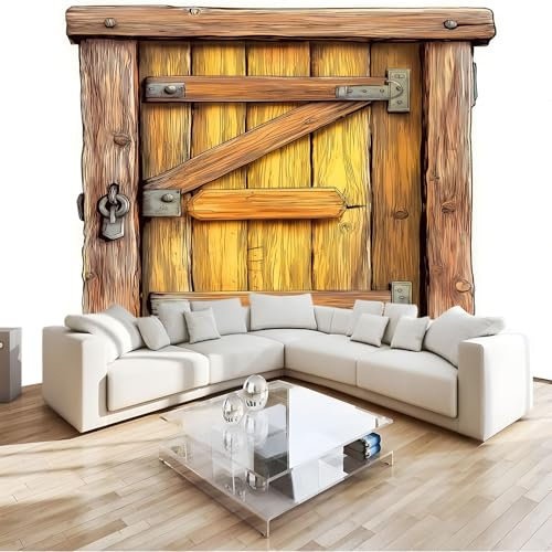 200 x 140 cm Papel pintado mural Marrón Arte Papel tapiz Fotomural Puerta De Granja De Metal, Moderna Decoración Tejido no Tejido Decoración De Pared Sala Cuarto