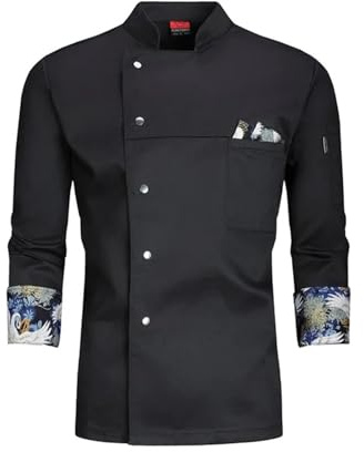 Chaquetilla Cocinero Uniforme de chef blanco, chaqueta de chef de manga larga, camiseta, chaqueta de chef de hotel, ropa de cocina transpirable for restaurante y panadería(Black jacket,M)