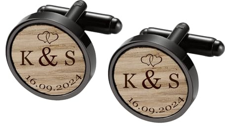 MeMeDIY Gemelli Camicia Uomo Personalizzati Gemelli Uomo Personalizzati in Legno di Quercia Noce o Ciliegio Abbinato alla Corrispondente Scatola in Legno Intagliata Regali per Padre Mariti Sposo -A2