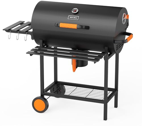 KEYO GRILL 29 Pouces Barbecue Charbon-537 Sq In, Barbecue en Forme de Baril avec Bac à Charbon Central et Cendrier Amovible, Adapté pour Jardin, Abri, Patio