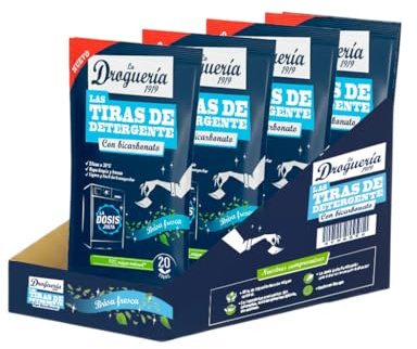 LA DROGUERÍA - PACK 20 unidades. Detergente en Tiras para Lavadora (400 lavados). 85% Ingredientes Naturales. 100% libre de plásticos. 100% hidrosolubles. Ropa Limpia. Fragancia Brisa Fresca.