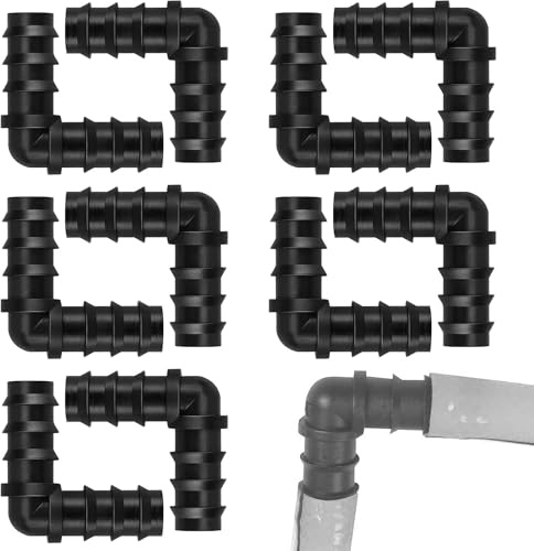 LEOUEANR 9 connettori per tubo flessibile, 16 mm, in plastica nera, a forma di L e raccordo a T, per sistema di irrigazione del giardino