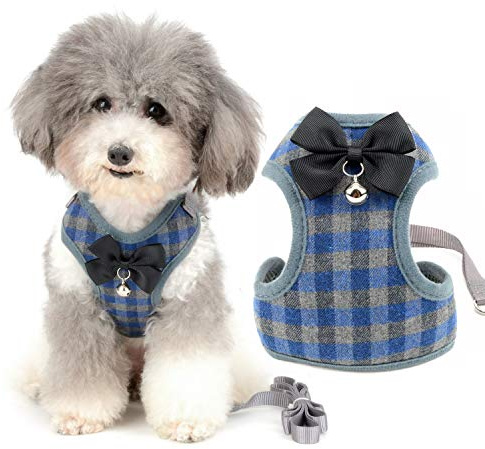 Zunea Harnais et Laisse pour Petit Chien Anti Traction avec nœud Papillon et Cloche de sécurité pour Chiot Chihuahua Yorkshire, Anti-Fuite Reglable Harnais pour Chats/Chaton Bleu L