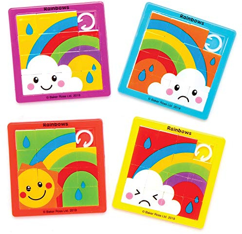 Baker Ross AT980 Rainbow Mini Sliding Puzzles - Pack of 6, Small Games for Children, Christmas Novelty Toys for Kids, Ideal Party, Loot, Prize Bag and Stocking Filler