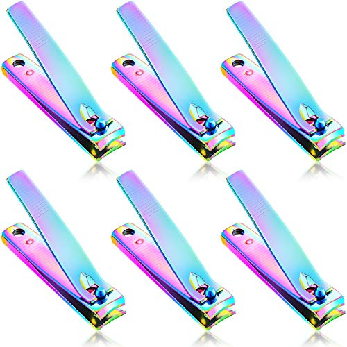 Honoson 6 Pieces Rainbow Nail Clippers Set Stainless Steel Toenail Clippers Portable Sturdy Nail Clipper Fingernails and Toenail Cutter for Women Men