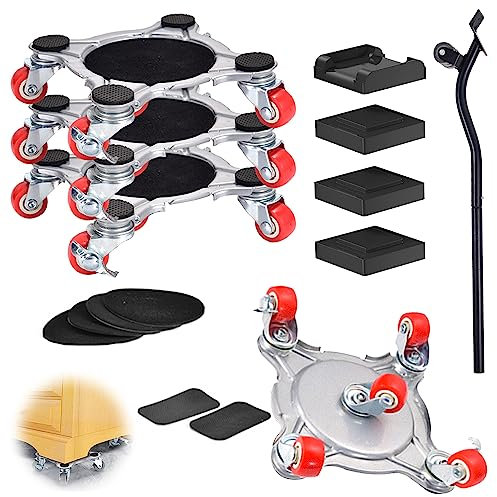 Lot de 16 roulettes de transport pour meubles - 400 kg - Pour meubles lourds - Avec barre de biche et coussinets de surélévation - Pour déménagement