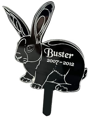 KC Laser Crafts Personalised Pet Bunny Rabbit Animal Grave Memorial, Memorial Garden Plaque, Black Acrylic Marker Stake Detailed