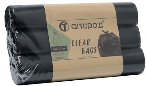 AiTodos® 100L Sac Poubelle, LxH: 95x80cm, 30pcs Sacs Poubelle Noirs, Sac à Ordures en Polyéthylène (3 Rouleaux, 10 par Rouleau)