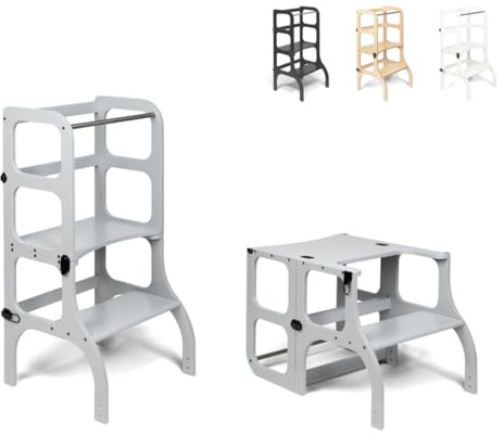 Ette Tete Step'n'Sit® Montessori torn, konvertibelt lärande bord, 2-i-1 multifunktionell (med fästanordningar i svart, grå)