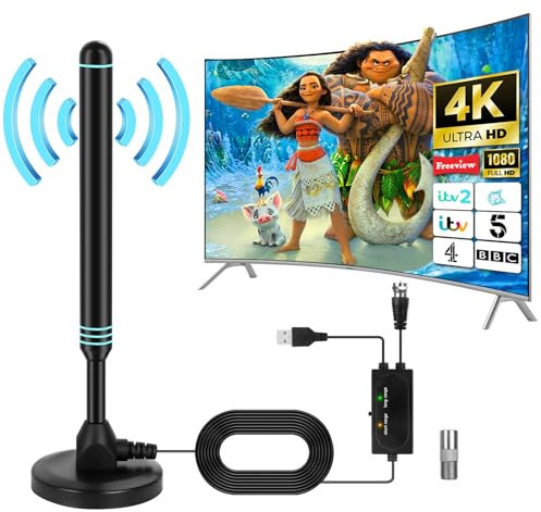 DAJASD DVBT2 Antenne, Zimmerantenne für Fernseher, DVB-T & DVB-T2 Antennen mit Verstärker, Großer Reichweite 360° Empfang, Wave Max TV Antenna Signal Booster, Satellite Antenna Mit Magnetfuß