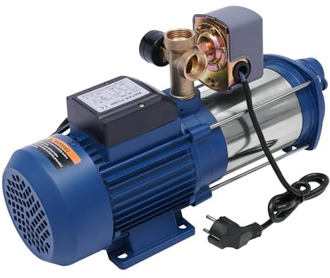 Hauswasserwerk Pumpe Wasserrutsche Garten Wasserpumpe Regenfasspumpe Tiefbrunnenpumpe Teichpumpe Rasensprenger 1800W Edelstahl-Motor 2,6PS, 4m³/h, für Haushalt, Landwirtschaft, Gärten