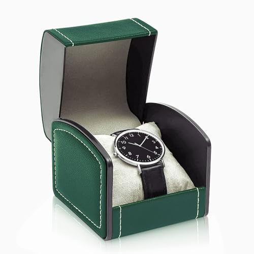 WisePoint Étui de montre unique en cuir synthétique avec coussin amovible, étui de rangement pour bijoux, boîte de rangement carrée portable pour la plupart des montres et montres intelligentes (vert)