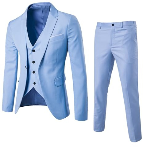 Generisch 2025 - Pantaloni Slim Party 3 pezzi gilet uomo uomo R Business abito da sposa cappotti uomo vestito donna set festivo, Celeste., M