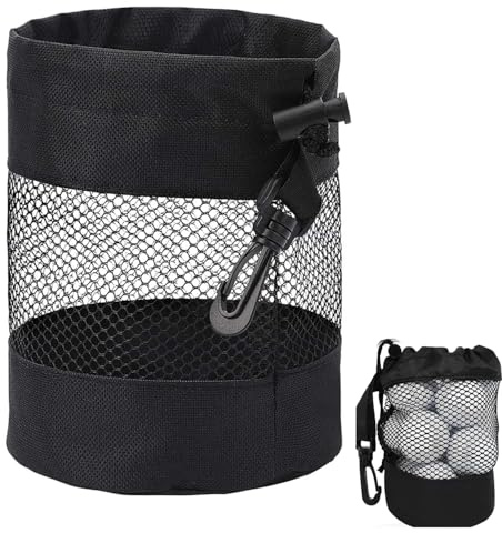 Golf Ball Bags,Nylon Mesh Ball Bag with Drawstring | Golf Ball Bag Sack Funny, Pouch for Golf Accessories (Black)