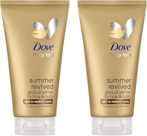 Dove Lozione Viso e Corpo Autoabbronzante Summer Revived, 2x 75ml | Per Pelli Chiare e Medie, Abbronzatura Graduale, Finish Naturale, Pelle Luminosa, 72H Idratazione, Con Aloe Vera