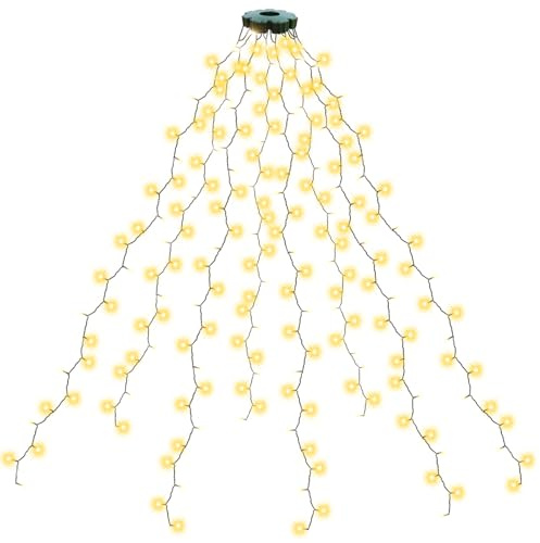 AGOTD - Cadena de luces de Navidad de 2m con anillo, 280 luces LED, 8 hebras con temporizador, 8 modos, impermeable, iluminación navideña para árboles de 150cm, 180cm, 240cm (Blanco cálido)
