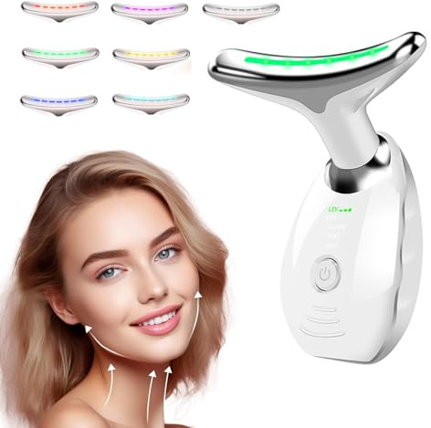 Masseur Visage Électrique, Appareil Anti-Rides à 7 Couleurs avec 3 Modes de Massage, Masseur Visage et Cou Vibrant pour Raffermissement et Douceur de la Peau (Blanc)