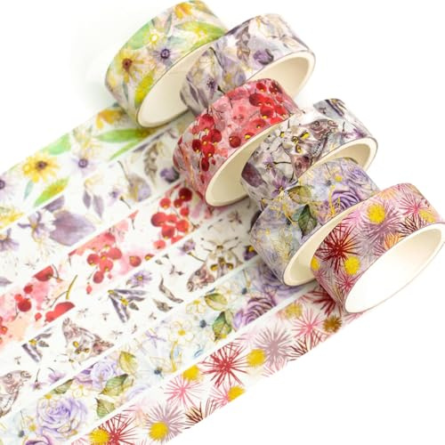 YUBX 6 rullar Washi Tape Set, maskeringstejp gyllene folietryck, dekorativ tejp, färgglad för gör-det-själv-hantverk, förskönar journaler, planerare, scrapbooking och förpackning (