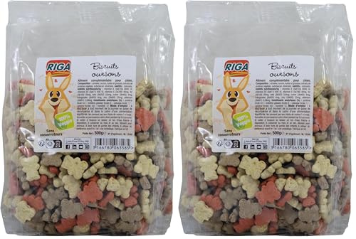 Riga - Biscuits Végé Oursons - Friandise pour Chien - Biscuits Croquants Et Savoureux - Biscuits Végétariens - Pauvres en Matières Grasses - Riches en Vitamines Et Minéraux - 500 g (Lot de 2)