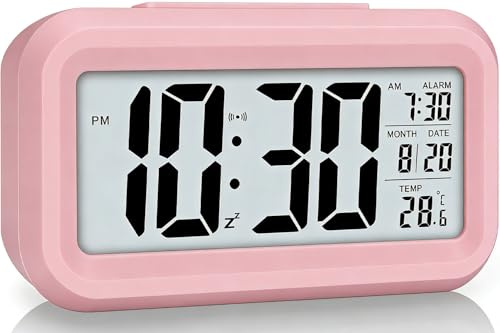 Lesipee Digitaler Wecker für Schlafzimmer, Schreibtischuhr, batteriebetrieben, Digitaluhr mit extra lautem Alarm, Temperatur, Auto-Dimmen und 12/24-Stunden-Anzeige, Schlummerfunktion für schwere