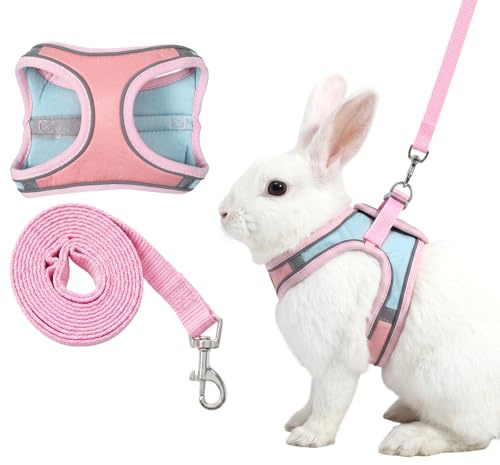 Harnais doux pour lapin avec laisse, laisse réglable pour lapin, chaton, animal de compagnie, lapin, harnais pour chats, petits chiens et autres petits animaux de compagnie, taille S, vert rose
