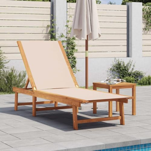 Zentexion Lettino da giardino in legno massiccio di acacia con rivestimento in textilene, regolabile in 5 posizioni, resistente alle intemperie, per terrazza, balcone, piscina, per rilassarsi e