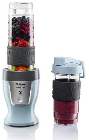 Arzum 500W Personal Blender Smoothie Maker, 570ml & 400ml BPA-freie Flaschen, Edelstahlklingen, Anti-Rutsch-Silikonring, Ein-Tasten-Bedienung, Blau