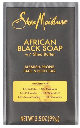 African Black Bar Soap with Shea Butter, Blemish Prone Face & Body, 3.5 oz (99 g), SheaMoisture