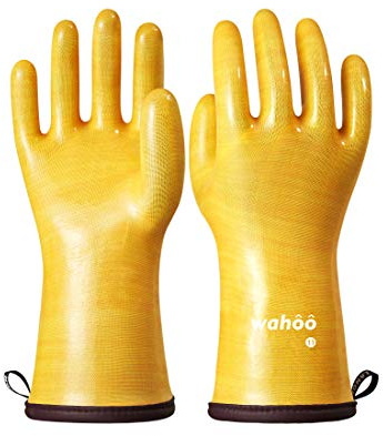 LANON Protection wahoo Liquid Silicone Smoker Oven Gloves, Food-Contact Grade, Heat Resistant Gloves for Cooking, Grilling, Baking, Yellow, XXL/11