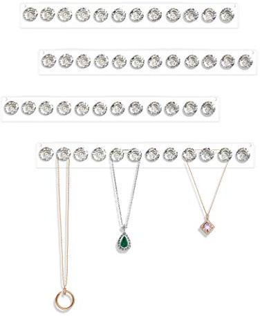 Mymazn 4 Pack Acrylic Necklaces Holder Hanging Jewelry Organizer Wall Mounted Necklace Hangers with 12 Hooks, Clear Jewelry Hangers for Necklace Organizer for Girls Women, Necklace Storage Organizer