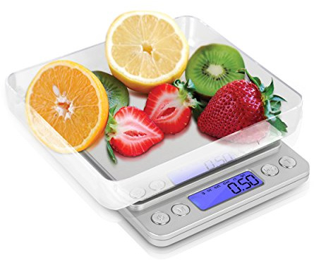 Digitale Taschenwaage Präzisionswaage mit 2 Messschalen - tragbare Feinwaage mit Tara Funktion bis 3kg für unterwegs und Reisen - ca.13x11x2,5cm große Diabetikerwaage für Küche und Arbeit Silber