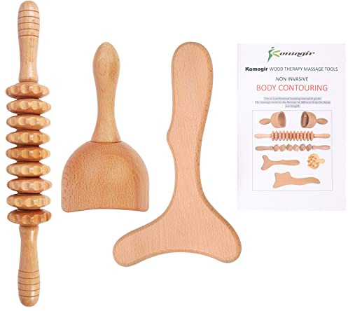 Komogir 3-in-1 Wood Therapy Massage Tools Lymphatic Drainage Massager Wooden Massager for Maderoterapia,Anti-Cellulite, Body Sculpting & Contouring