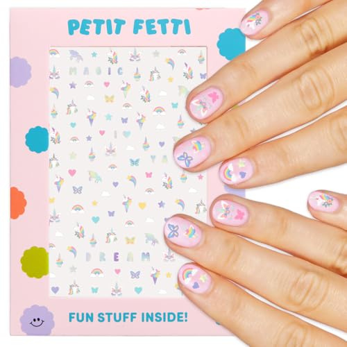 xo, Fetti Kids Unicorn Nail Stickers - 524 Decals | Birthday Girl Party Favors, DIY Home Activity, Gift, Cute Nail Transfer, Rainbow, Butterfly, Easter Basket