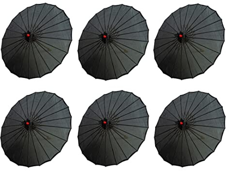 THY COLLECTIBLES Set of 6 Kid's Size 22 Japanese Chinese Umbrella Parasol for Wedding Parties, Photography, Costumes, Cosplay, Decoration and Other Events (Black)