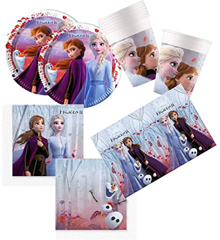 Kit Party Tavola Anna ed Elsa Frozen 2 per 24 Persone per Feste di Compleanno (Premium)