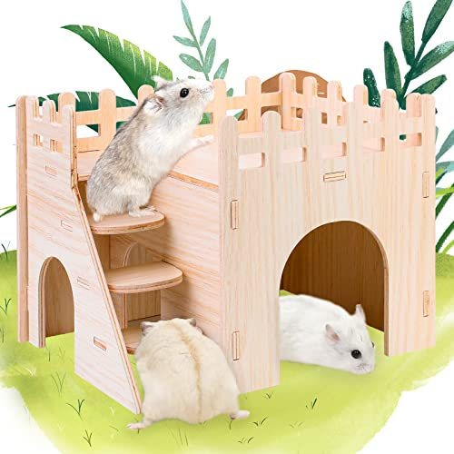 Nizirioo Holz Hamsterhaus, Holzhaus Für Hamster, Holzhaus Klein, Hamster Eckhaus, Hamsterhaus Ecketage Dekor Zubehör DIY Hamster Spielzeug Für Zwerghamster, Rennmäuse, Degus, Stachelmäuse