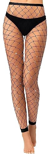 Fohevers Womens Footless Sparkly Fishnet Stockings Glitter Fishnet Stockings No Toes Tight