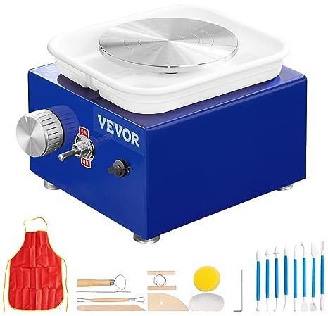 VEVOR Mini Pottery Wheel, for Kids or Beginners, 2 Turntables 2.6in/3.9in Ceramic Wheel Machine, Adjustable 0-300RPM Speed ABS Detachable Basin, 17 Pottery Accessories, Work Art Craft DIY, 30W, Blue
