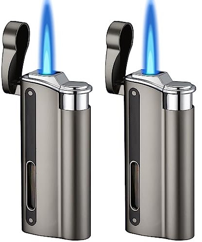 2 Stück Sturmfeuerzeug Jetflamme, Sturmfeuerzeug Gas Nachfüllbar, Feuerzeug sturmfeuerzeug Winddicht Jet Feuerzeug Gasfeuerzeug für Küche, Grill, Camping (Verkauft ohne Butangas)