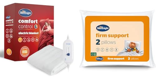 Silentnight Comfort Control Electric Blanket - Heated Underblanket with 3 Heat Settings & Firm Support Pillow Pack of 2 - Side Sleeper Pillows for Sleeping Neck Back Orthopaedic Pain