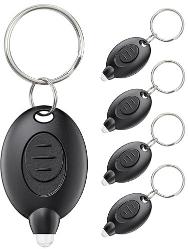 Pawfly Lot de 5 Mini Lampe Porte Clés LED 12 Lumen Portable Ultra Lumineux Batterie Alimentée Torche Porte Clé pour l'Extérieur Camping Fête Randonnée et Eclairage d'Urgence, Coque Noire