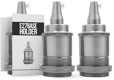 E27 Metal Lamp Holder 2 Pack, Vintage Industrial Edison Screw Light Fitting, Brushed Steel Pendant Socket, DIY Ceiling Lighting for LED Filament Bulbs